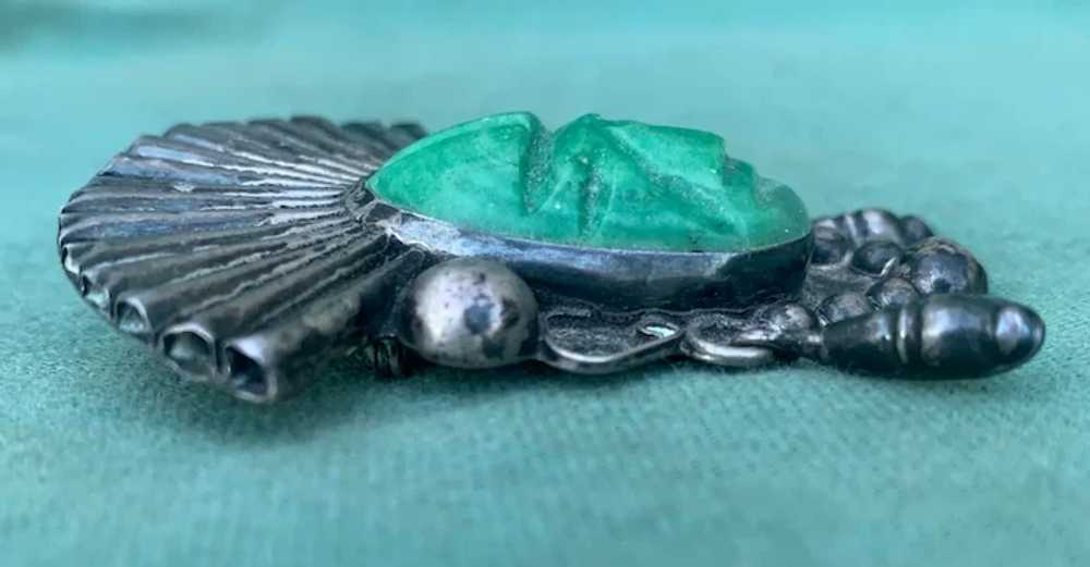 Vintage Mexico Sterling Silver and Carved Green O… - image 4