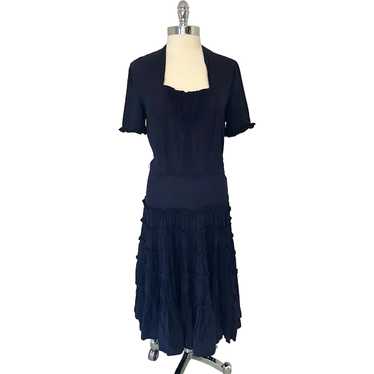 Vintage 1930s Blue Crepe Dress with Tiered Ruffle… - image 1