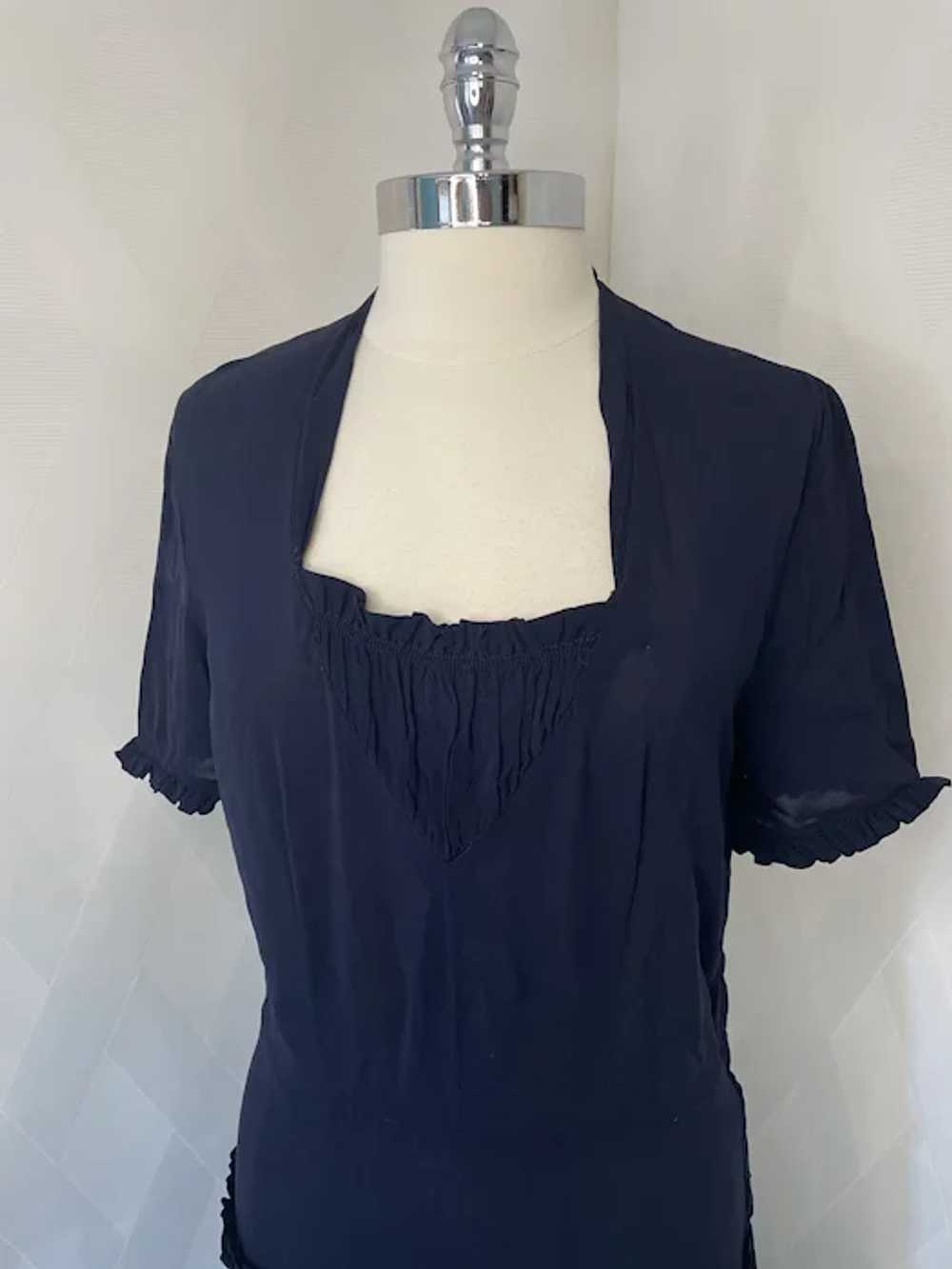 Vintage 1930s Blue Crepe Dress with Tiered Ruffle… - image 2