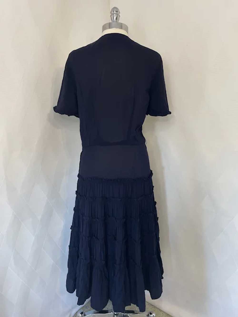 Vintage 1930s Blue Crepe Dress with Tiered Ruffle… - image 4