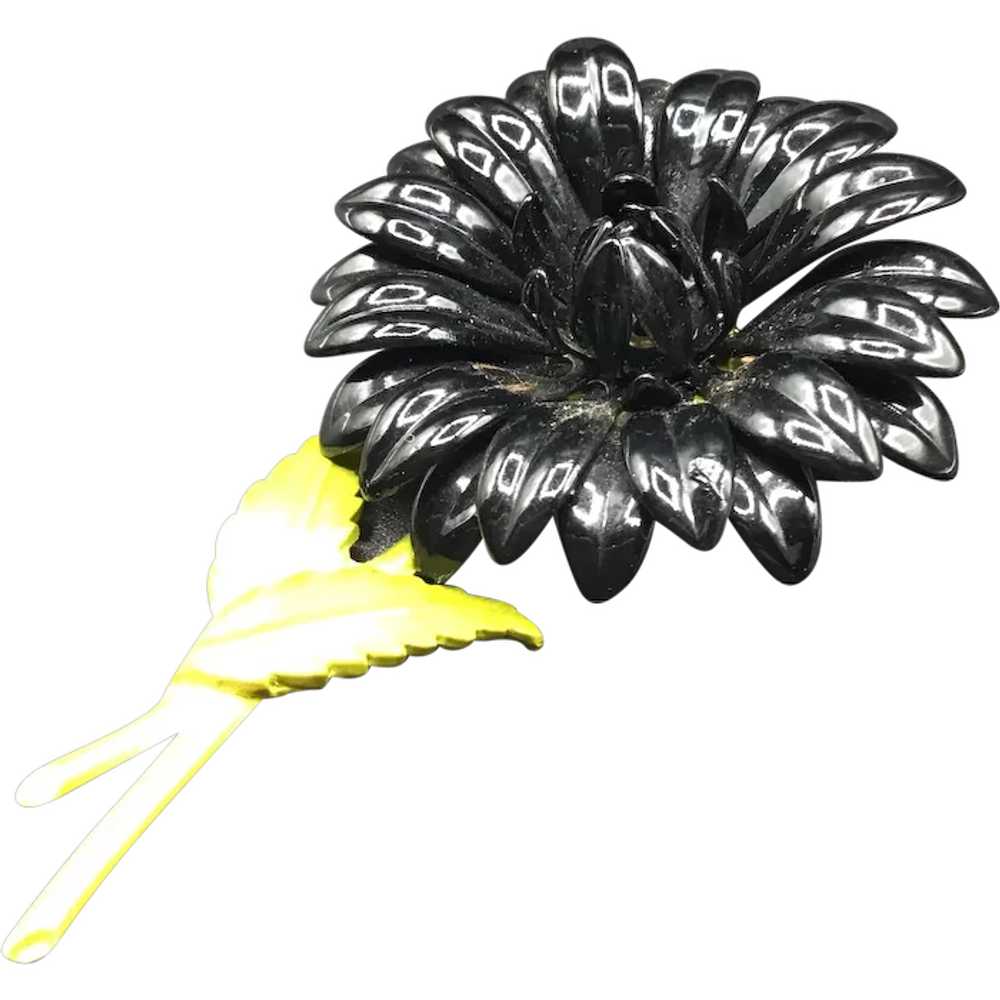 Vintage Flower Power Pin Brooch Black Petals with… - image 1