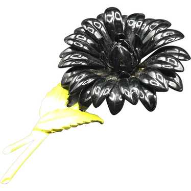 Vintage Flower Power Pin Brooch Black Petals with… - image 1