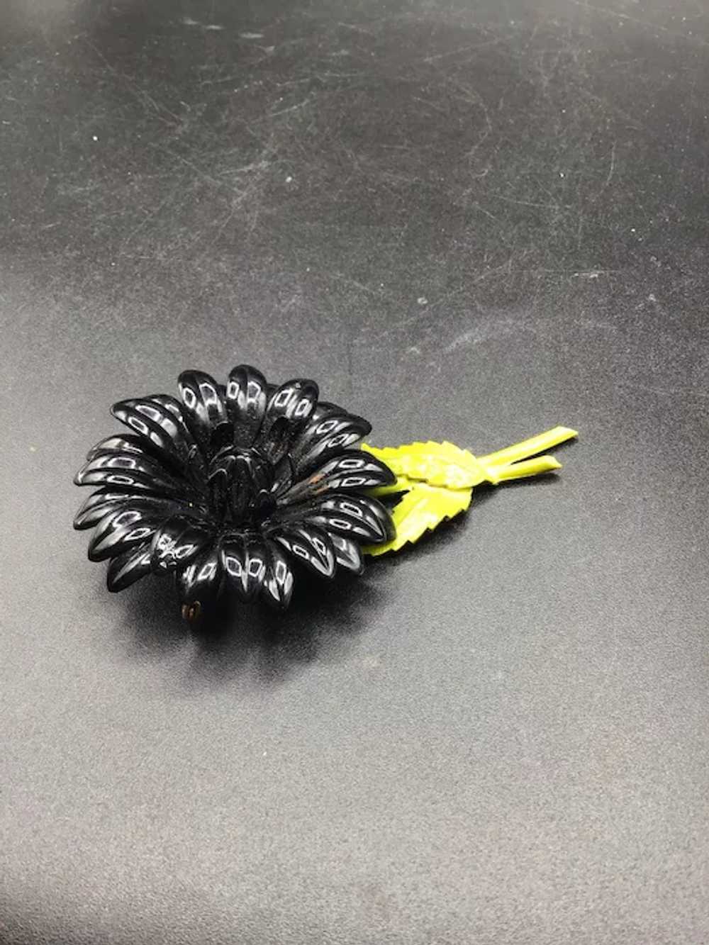 Vintage Flower Power Pin Brooch Black Petals with… - image 3