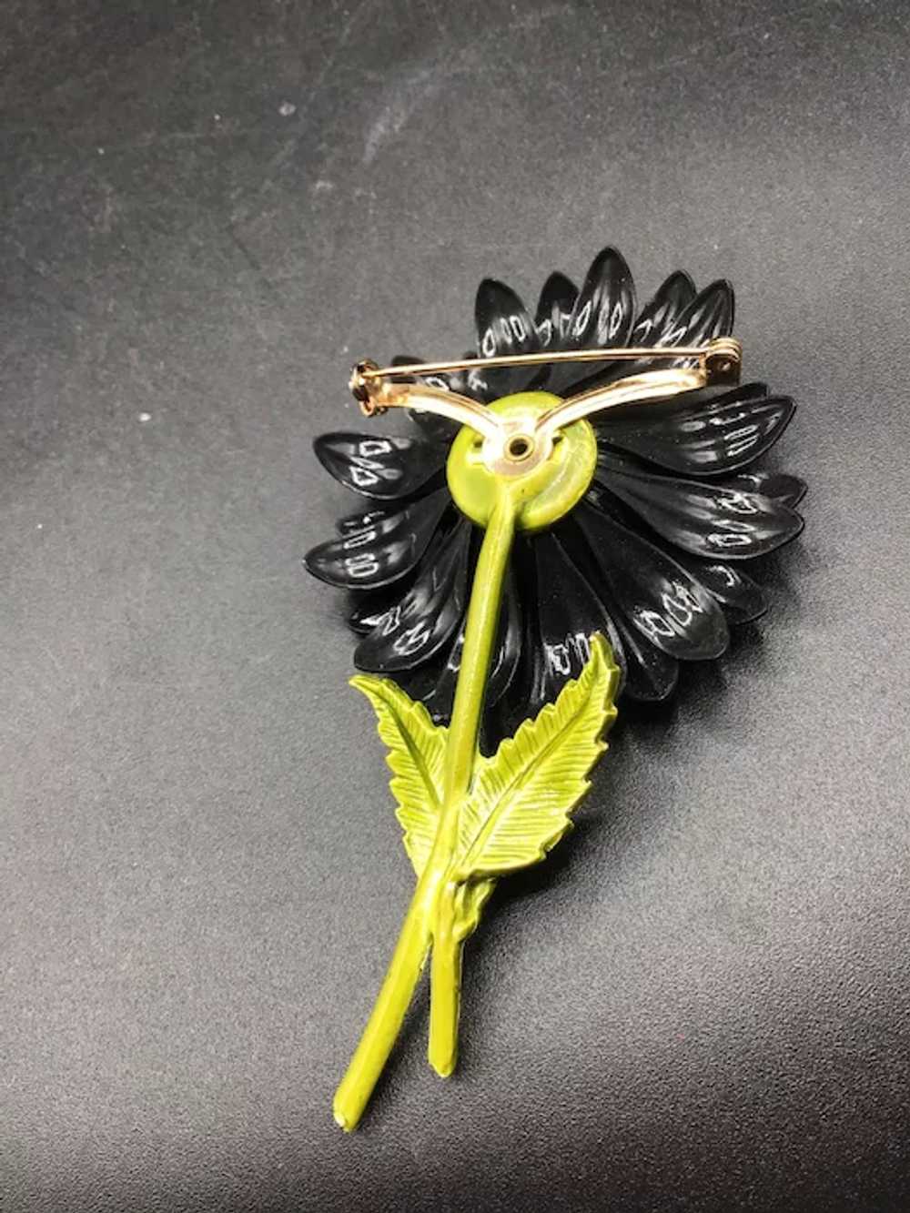 Vintage Flower Power Pin Brooch Black Petals with… - image 7