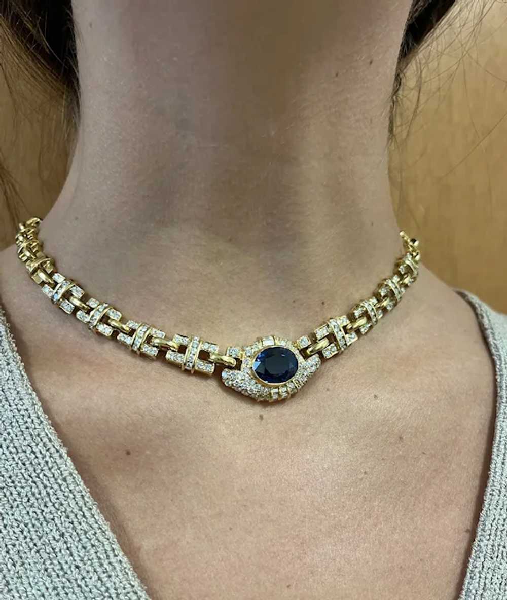 No Heat Blue Sapphire and Diamond Choker Necklace… - image 11