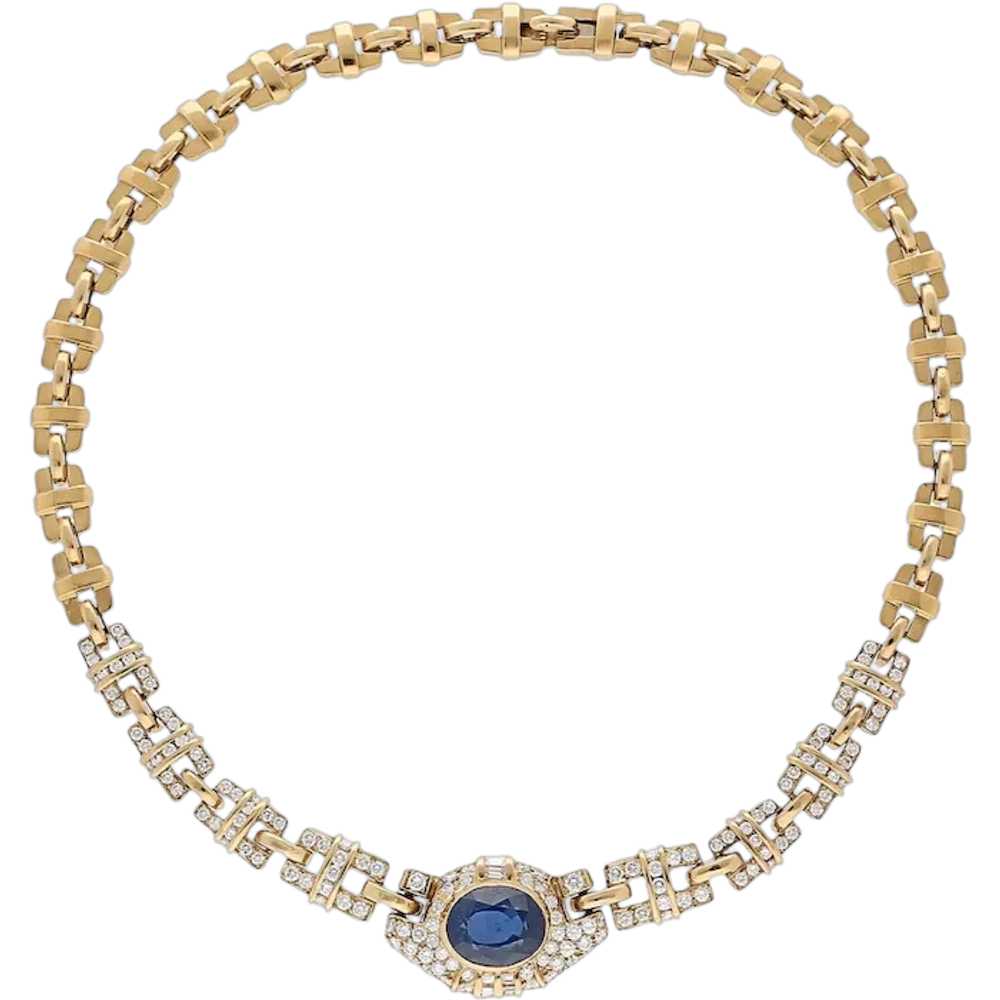 No Heat Blue Sapphire and Diamond Choker Necklace… - image 1
