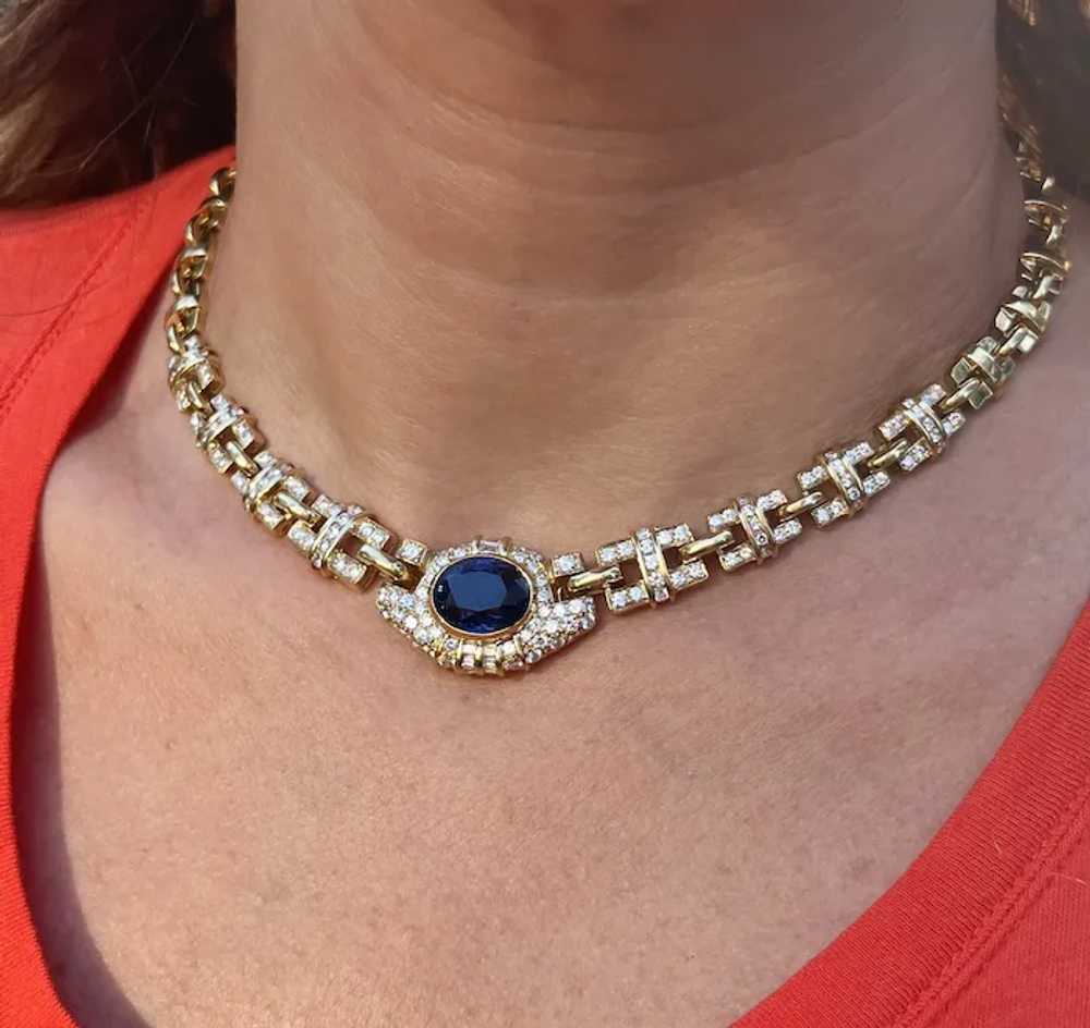 No Heat Blue Sapphire and Diamond Choker Necklace… - image 2