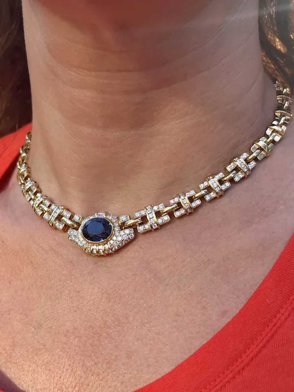No Heat Blue Sapphire and Diamond Choker Necklace… - image 3