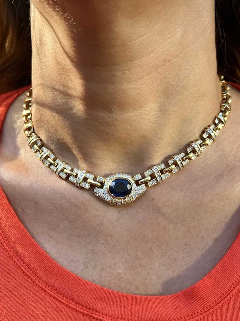 No Heat Blue Sapphire and Diamond Choker Necklace… - image 4