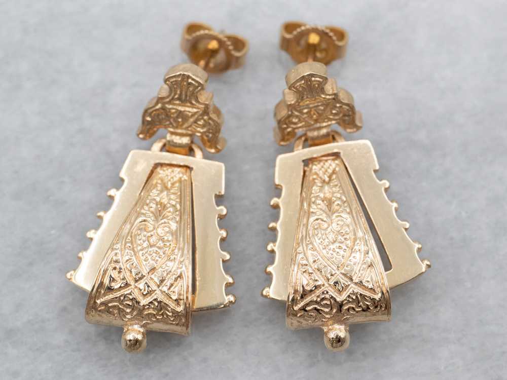 Ornate Victorian Revival Gold Drop Earrings - image 2