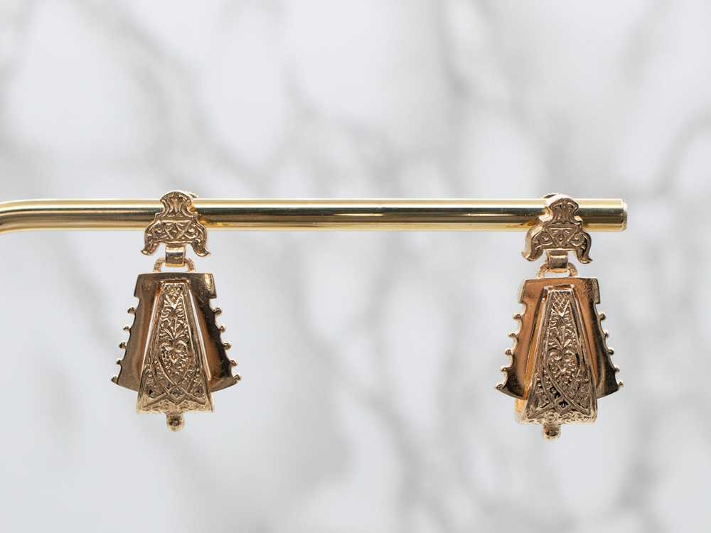 Ornate Victorian Revival Gold Drop Earrings - image 5
