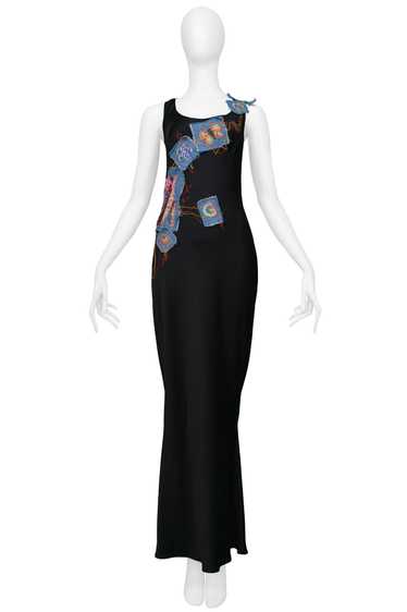 JOHN GALLIANO BLACK SATIN GOWN WITH PATCHWORK & E… - image 1