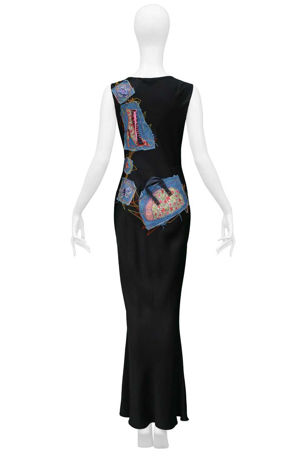 JOHN GALLIANO BLACK SATIN GOWN WITH PATCHWORK & E… - image 2