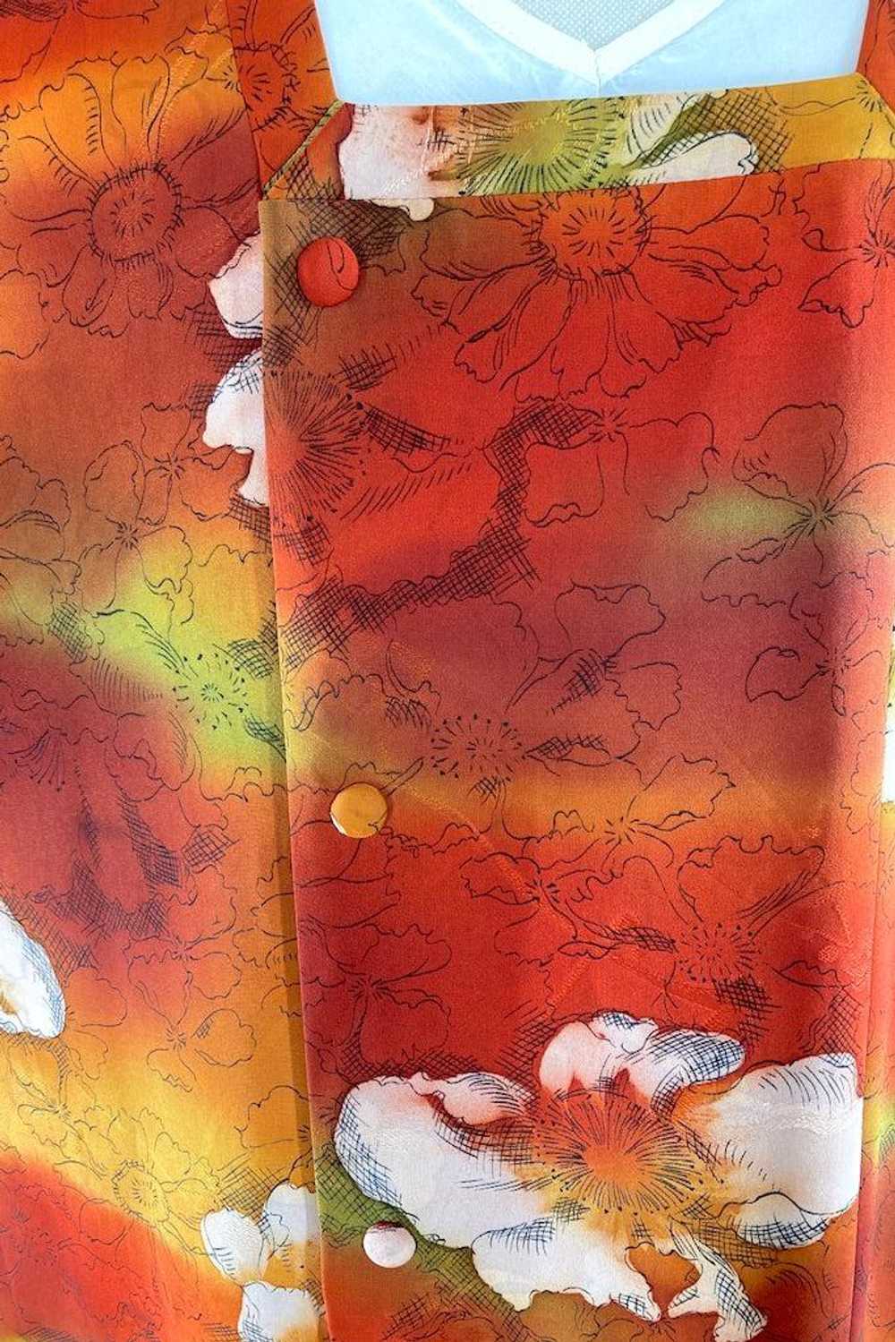 Vintage Orange Floral Silk Kimono Coat - image 3