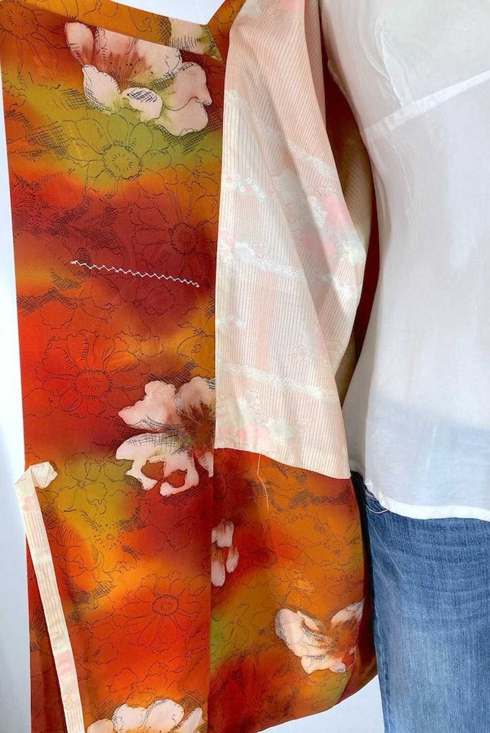 Vintage Orange Floral Silk Kimono Coat - image 5