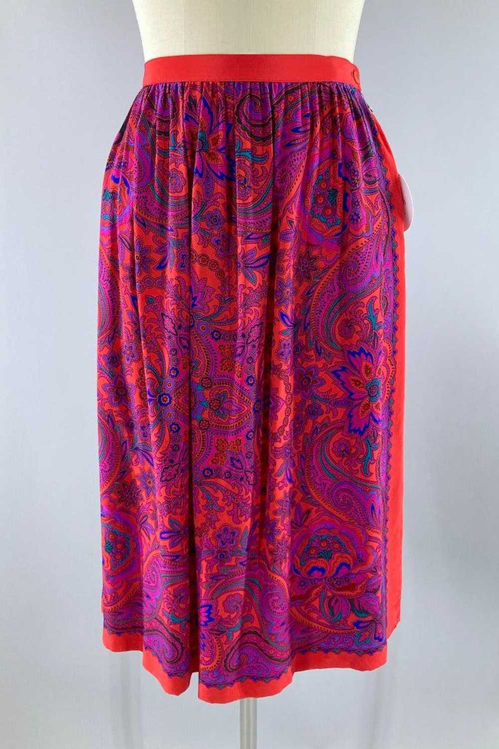 Vintage 80s Red & Purple Silk Skirt - image 1