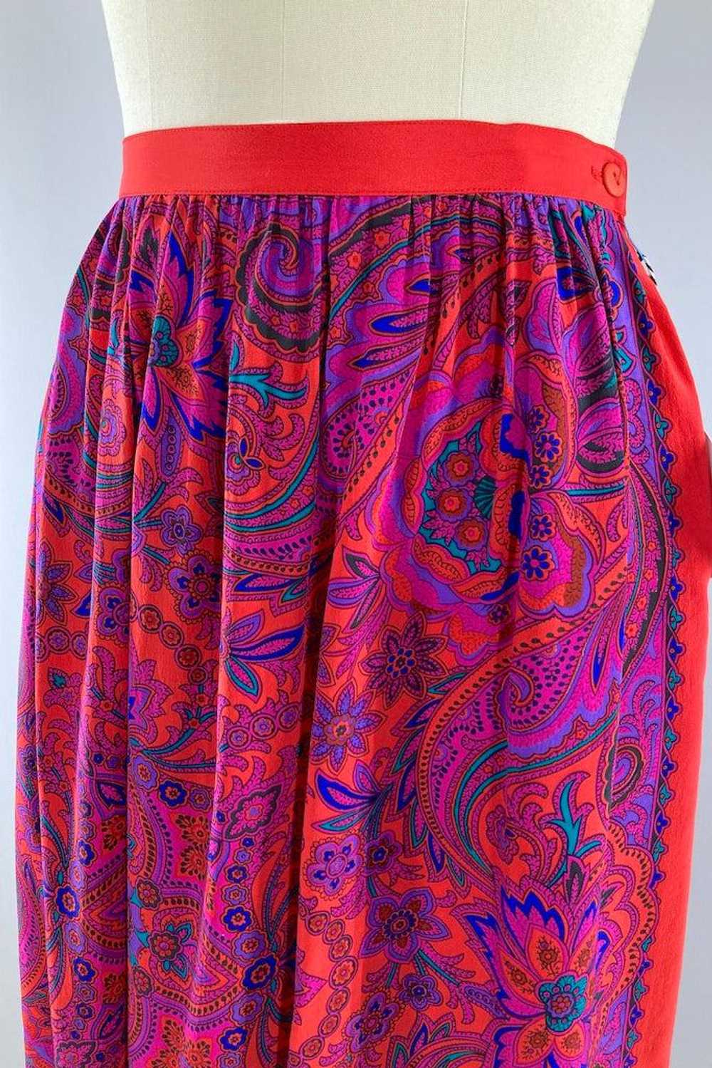 Vintage 80s Red & Purple Silk Skirt - image 3