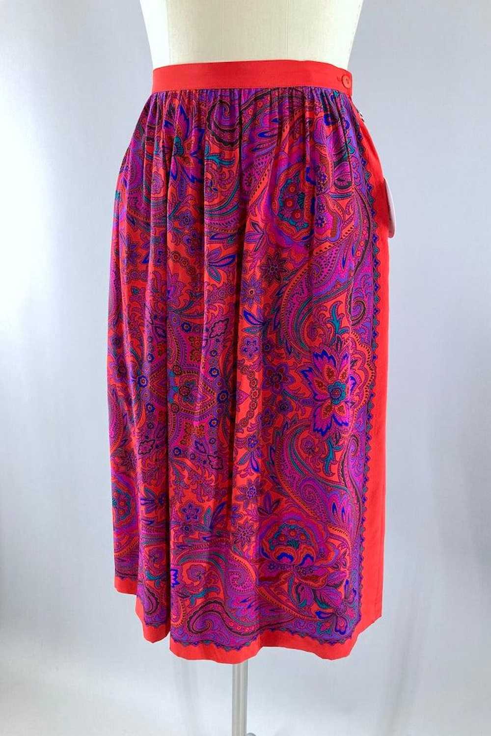 Vintage 80s Red & Purple Silk Skirt - image 4