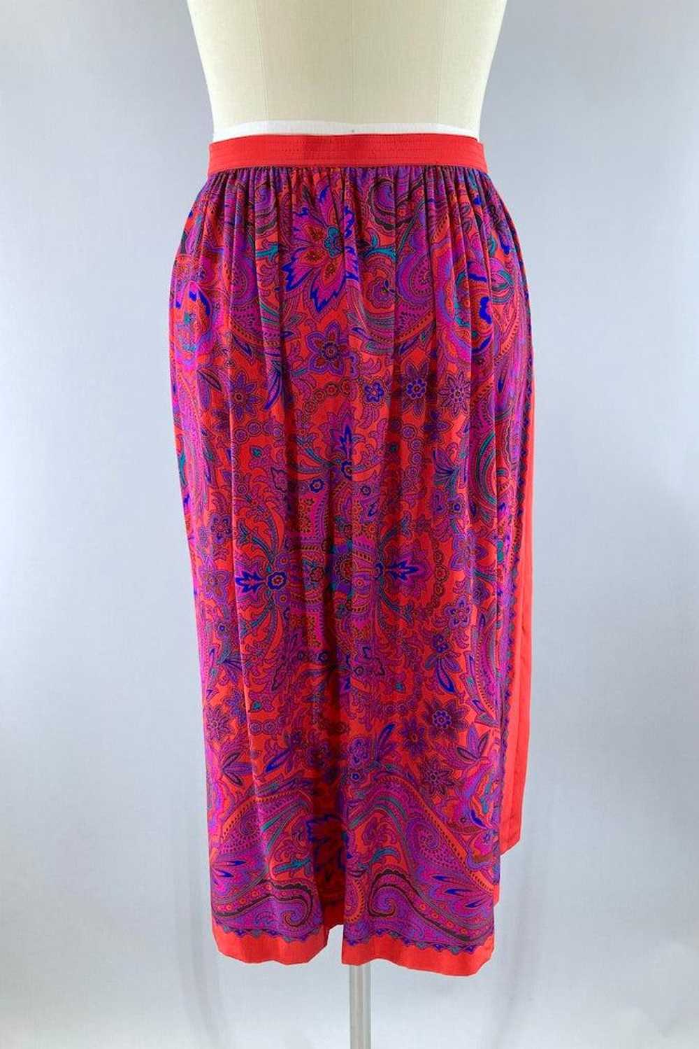 Vintage 80s Red & Purple Silk Skirt - image 5