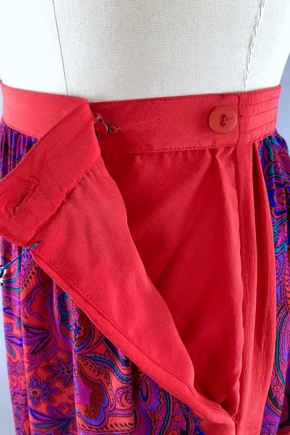Vintage 80s Red & Purple Silk Skirt - image 6