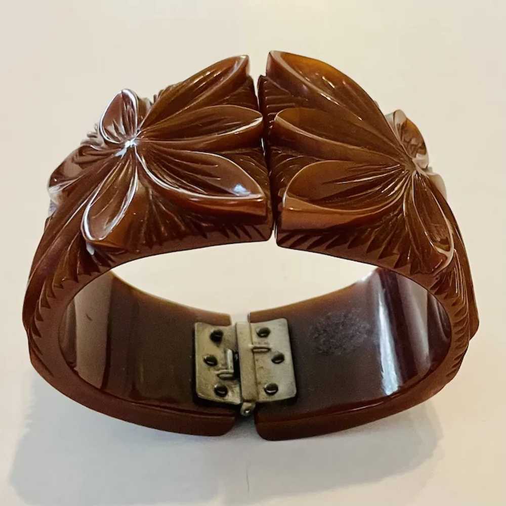 Wide Beautifully Carved Bakelite Bracelet - Gem