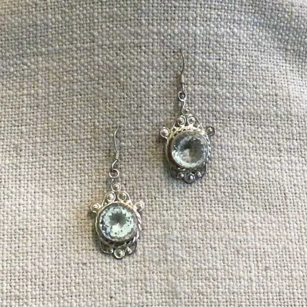 Sterling Silver CZ Dangle Earrings - image 2