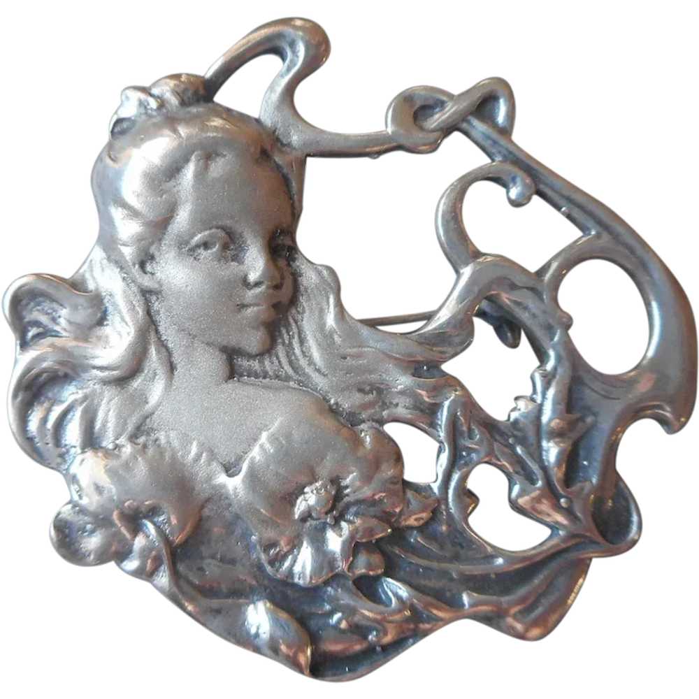 Sterling Silver Art Nouveau Style Vintage Pin You… - image 1