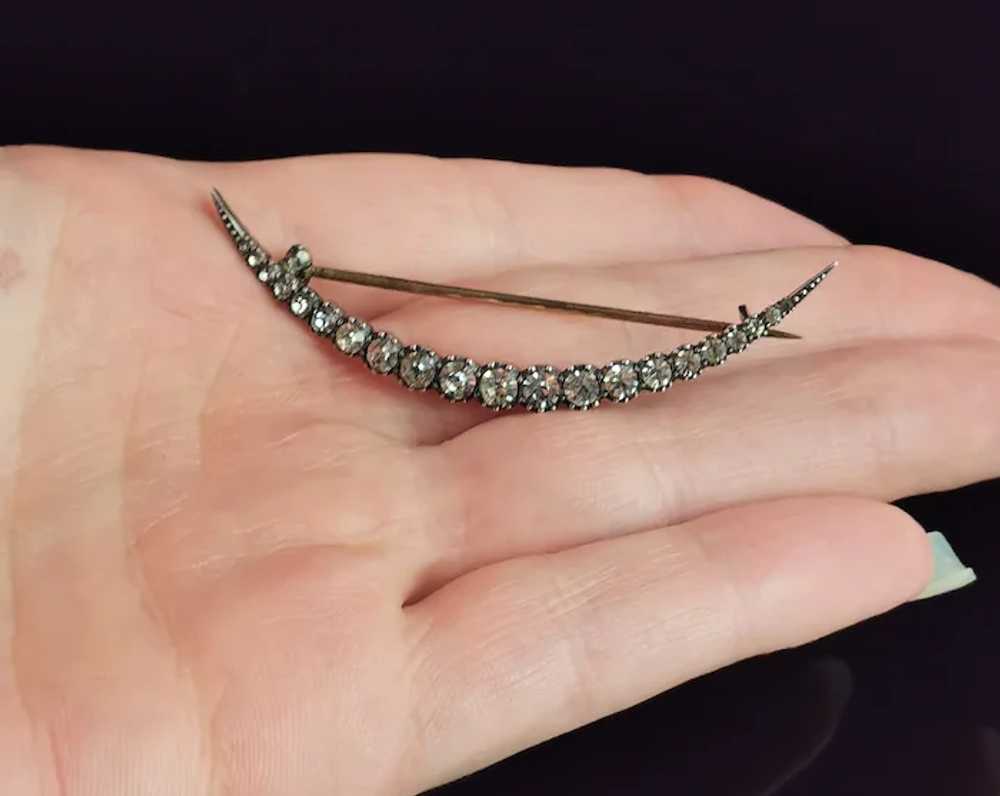 Antique paste crescent brooch, Fine silver - image 7