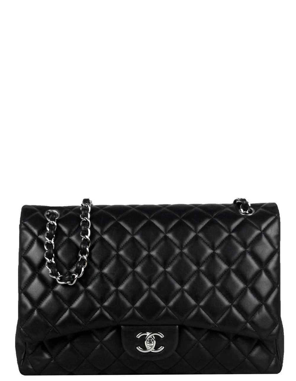 Chanel Black Lambskin Leather Single Flap Maxi Bag - image 1