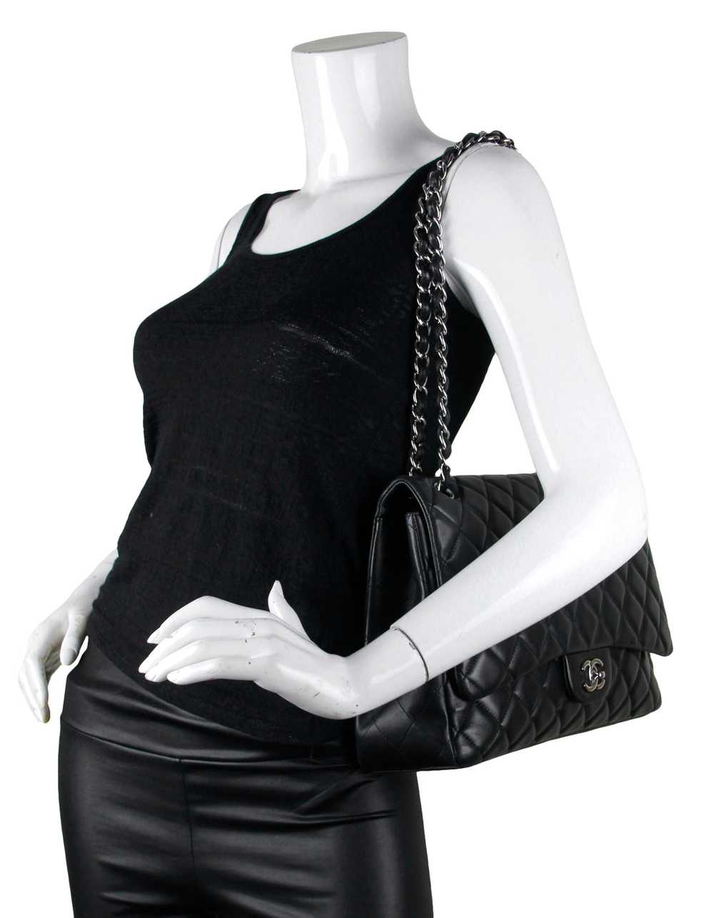 Chanel Black Lambskin Leather Single Flap Maxi Bag - image 2