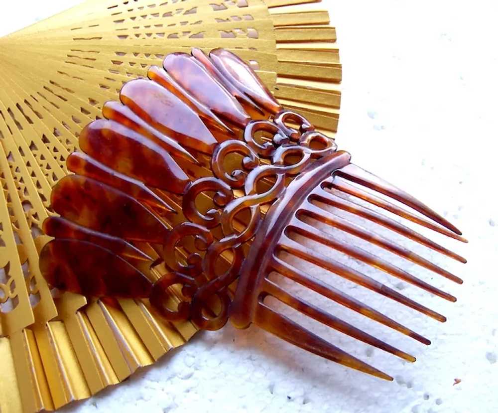 Large Victorian hair comb steerhorn mantilla styl… - image 12