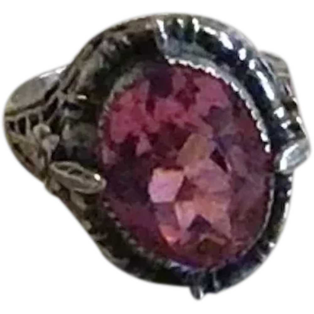 Sterling Silver Pink Tourmaline Paste Floral Ring… - image 1