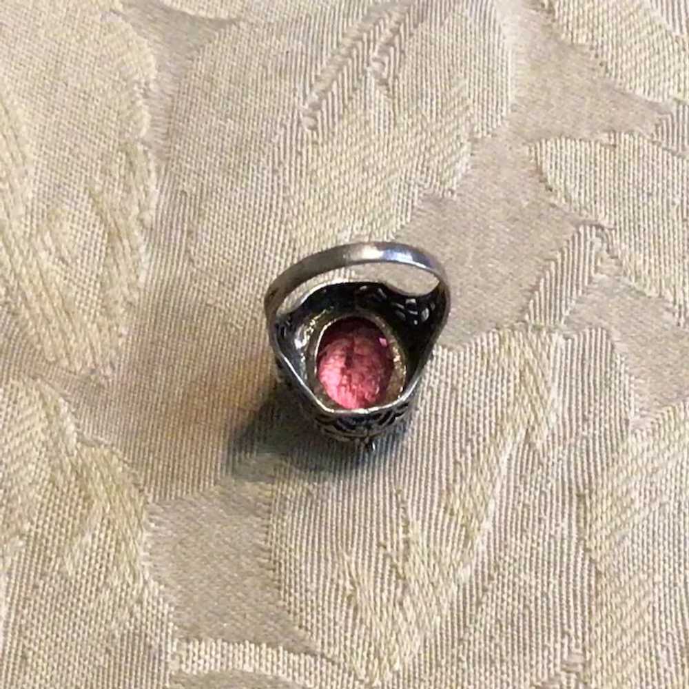 Sterling Silver Pink Tourmaline Paste Floral Ring… - image 4