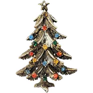 ART Gold Tone Rhinestone Christmas Tree Pin Brooc… - image 1