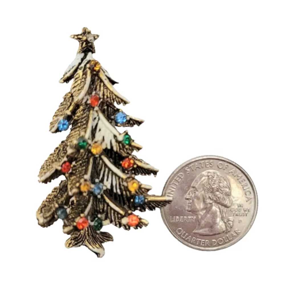 ART Gold Tone Rhinestone Christmas Tree Pin Brooc… - image 2