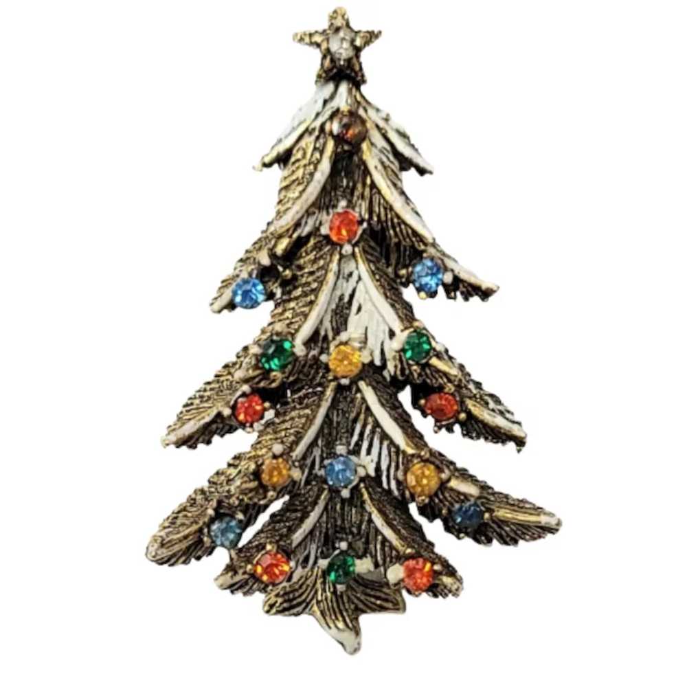 ART Gold Tone Rhinestone Christmas Tree Pin Brooc… - image 8