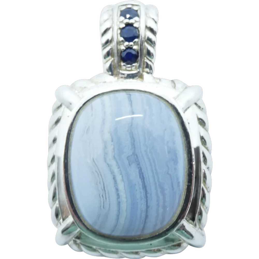 Sterling Silver Blue Lace Agate Sapphire Pendant - image 1