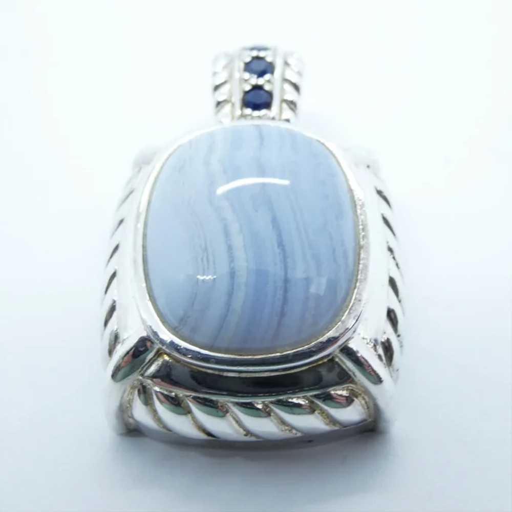 Sterling Silver Blue Lace Agate Sapphire Pendant - image 2
