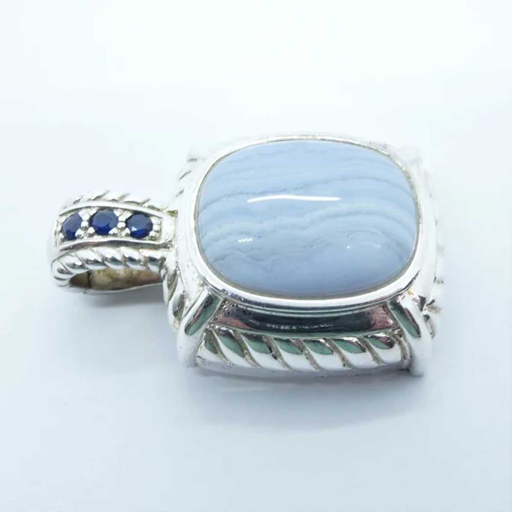 Sterling Silver Blue Lace Agate Sapphire Pendant - image 3