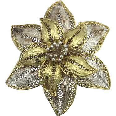 Two-Toned Flower Brooch - Sterling Silver