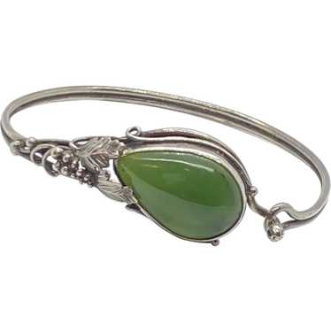 Vintage Jade Bangle Cuff Bracelet Sterling Silver… - image 1