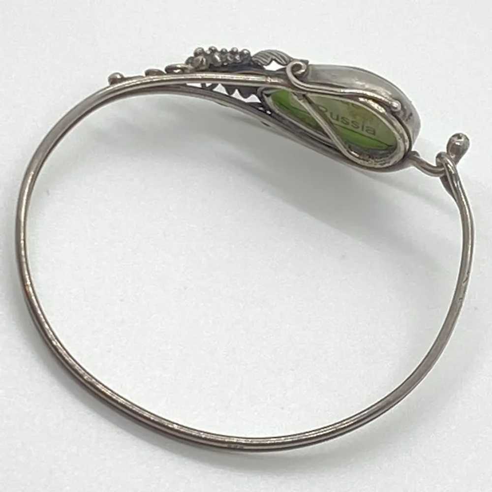 Vintage Jade Bangle Cuff Bracelet Sterling Silver… - image 3