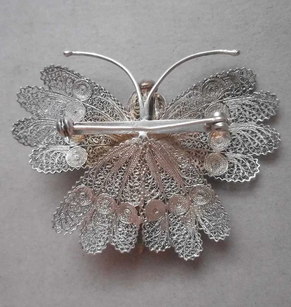 Large Silver Filigree Butterfly Pin Vintage Nice … - image 2
