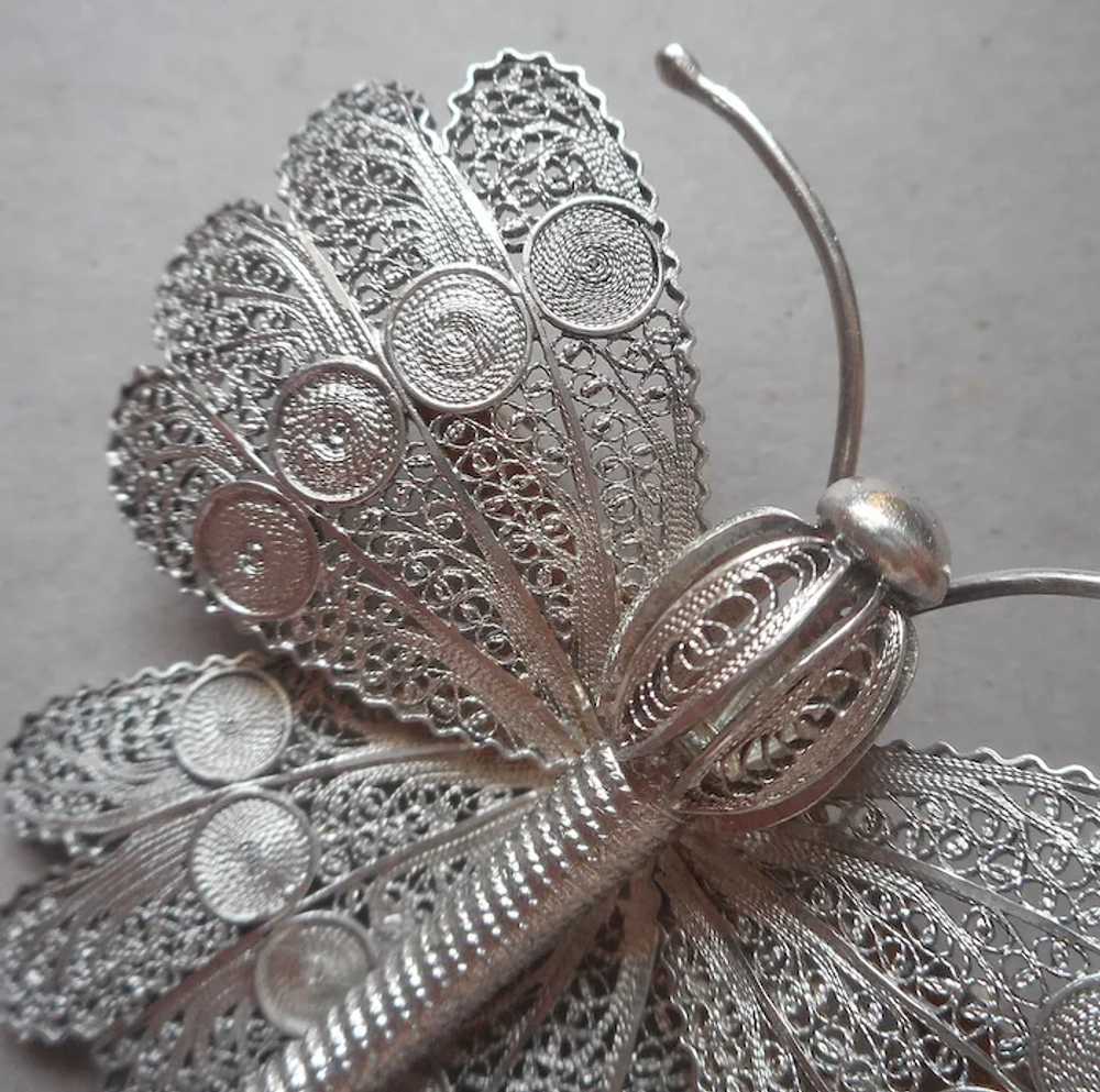 Large Silver Filigree Butterfly Pin Vintage Nice … - image 3