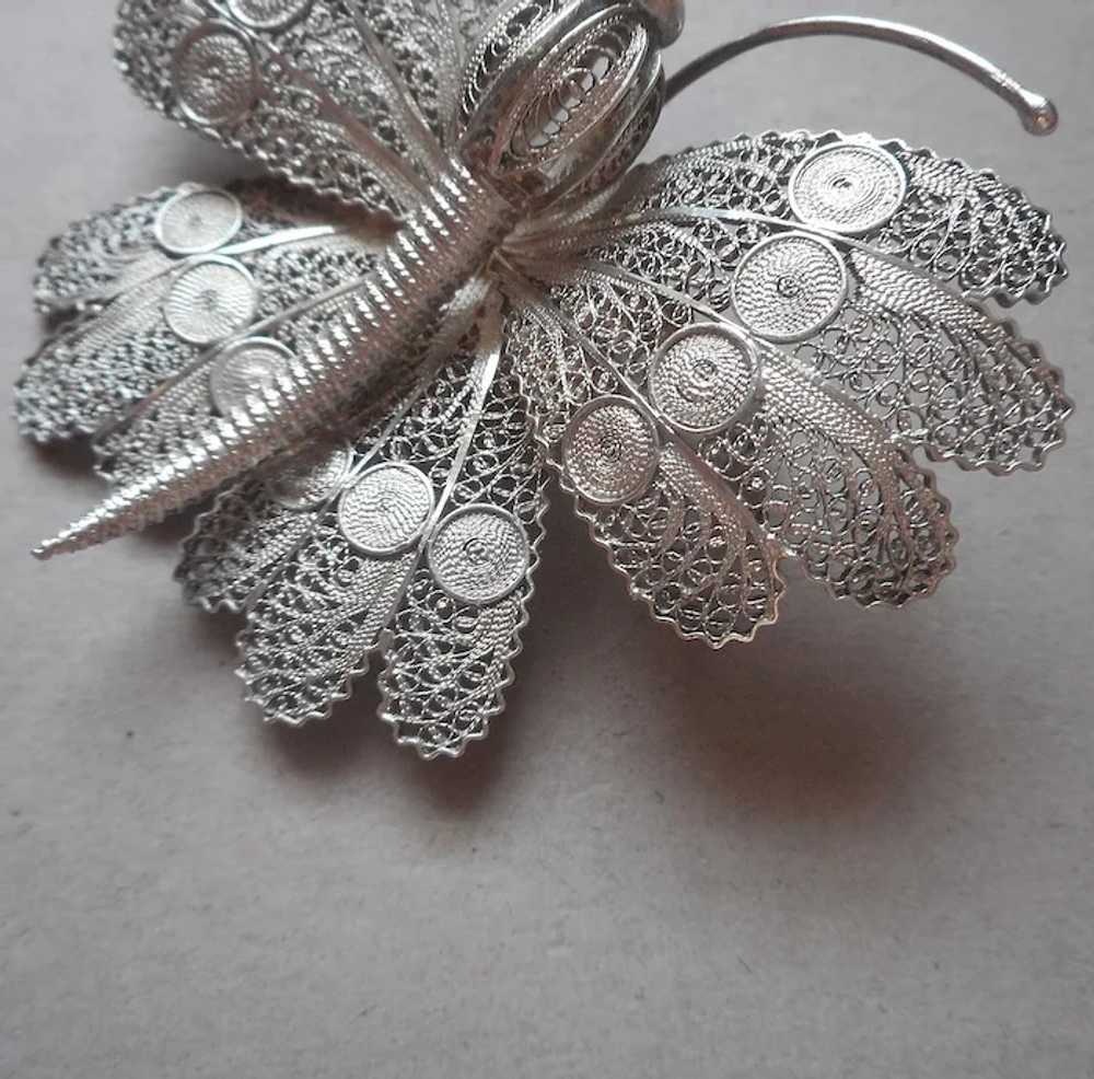 Large Silver Filigree Butterfly Pin Vintage Nice … - image 4