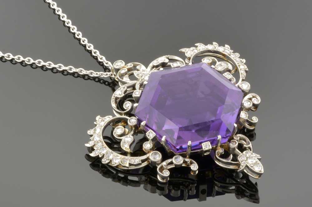 Edwardian Necklace with Hexagon Amethyst - image 1