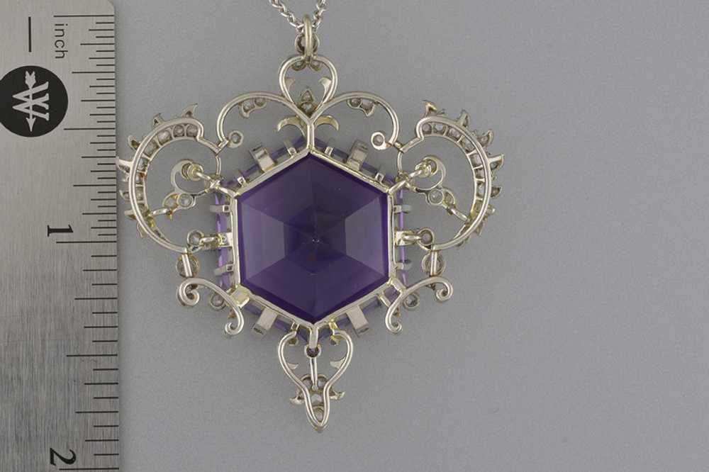 Edwardian Necklace with Hexagon Amethyst - image 4