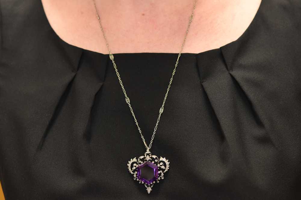 Edwardian Necklace with Hexagon Amethyst - image 5
