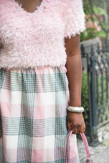 Blush Pink and Light Grey Plaid Skirt - image 1