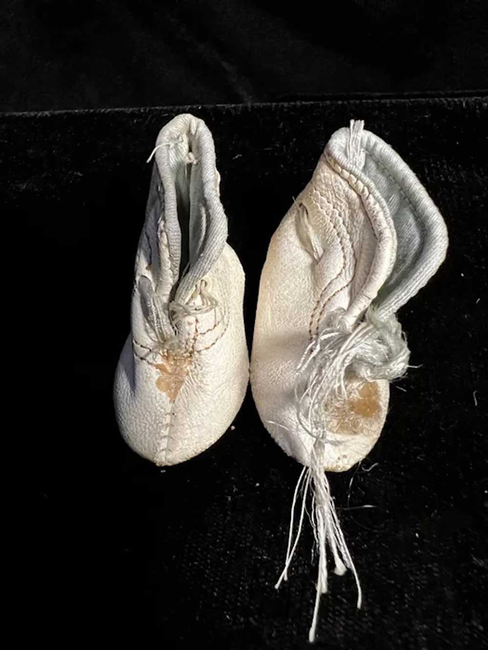 2" Small White Pair of Antique Doll Boots - image 2